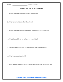 Electric Circuits Worksheets