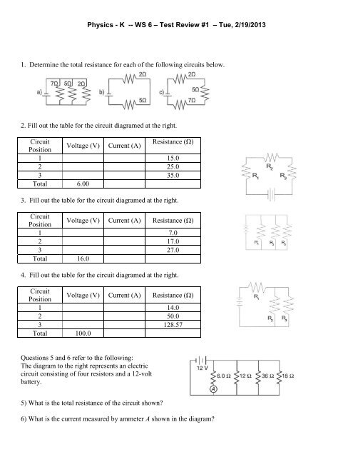 electrical circuits worksheet answers