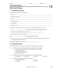 Electrical Energy Worksheet for 6th - 12th Grade | Lesson Planet