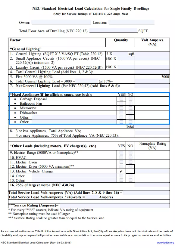 LADBS NEC Standard Electrical Load Calculation ≡ Fill Out Forms ...