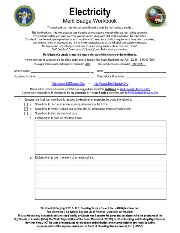 electricity merit badge worksheet answers