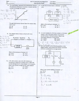 Electricity and Magnetism Unit Exam Review Sheet Answer Key