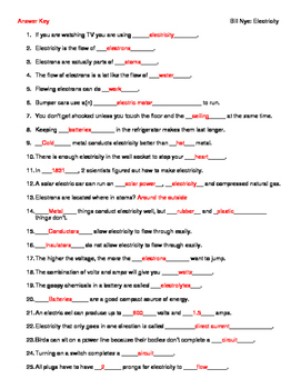 Video Worksheet (Movie Guide) for Bill Nye - Electricity by ...