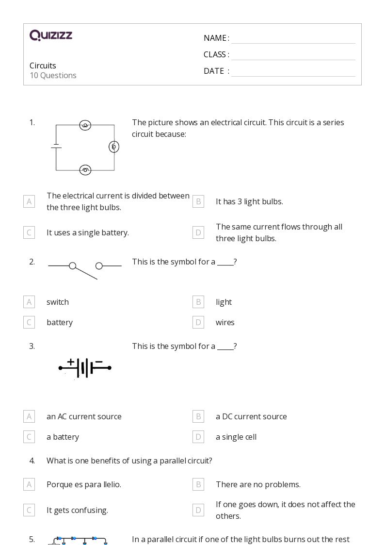 50+ circuits worksheets on Quizizz | Free &  Printable