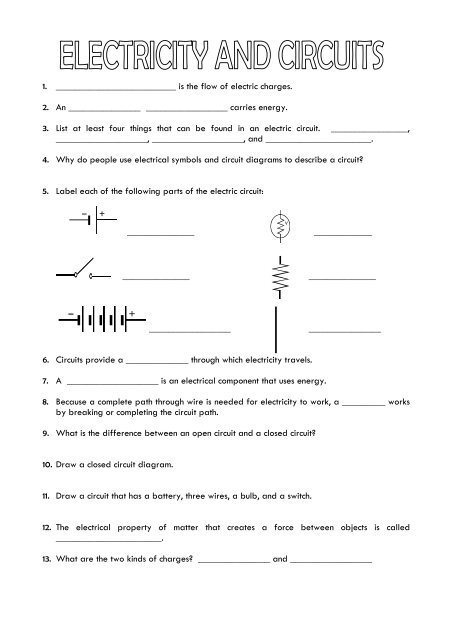 PS-6.8 - Electricity Worksheet - For Review