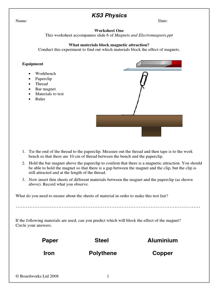 Magnets and Electromagnets Worksheet 1 | PDF