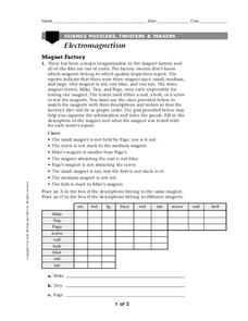 Electromagnetism Worksheet for 7th - 8th Grade | Lesson Planet