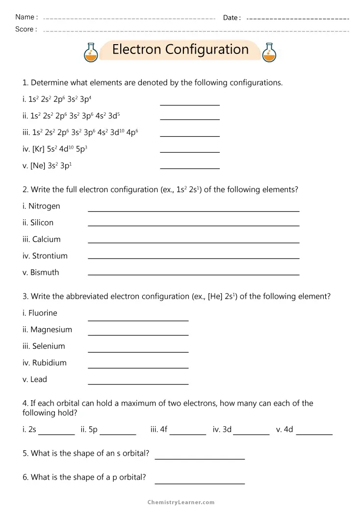Free Printable Electron Configuration Worksheets