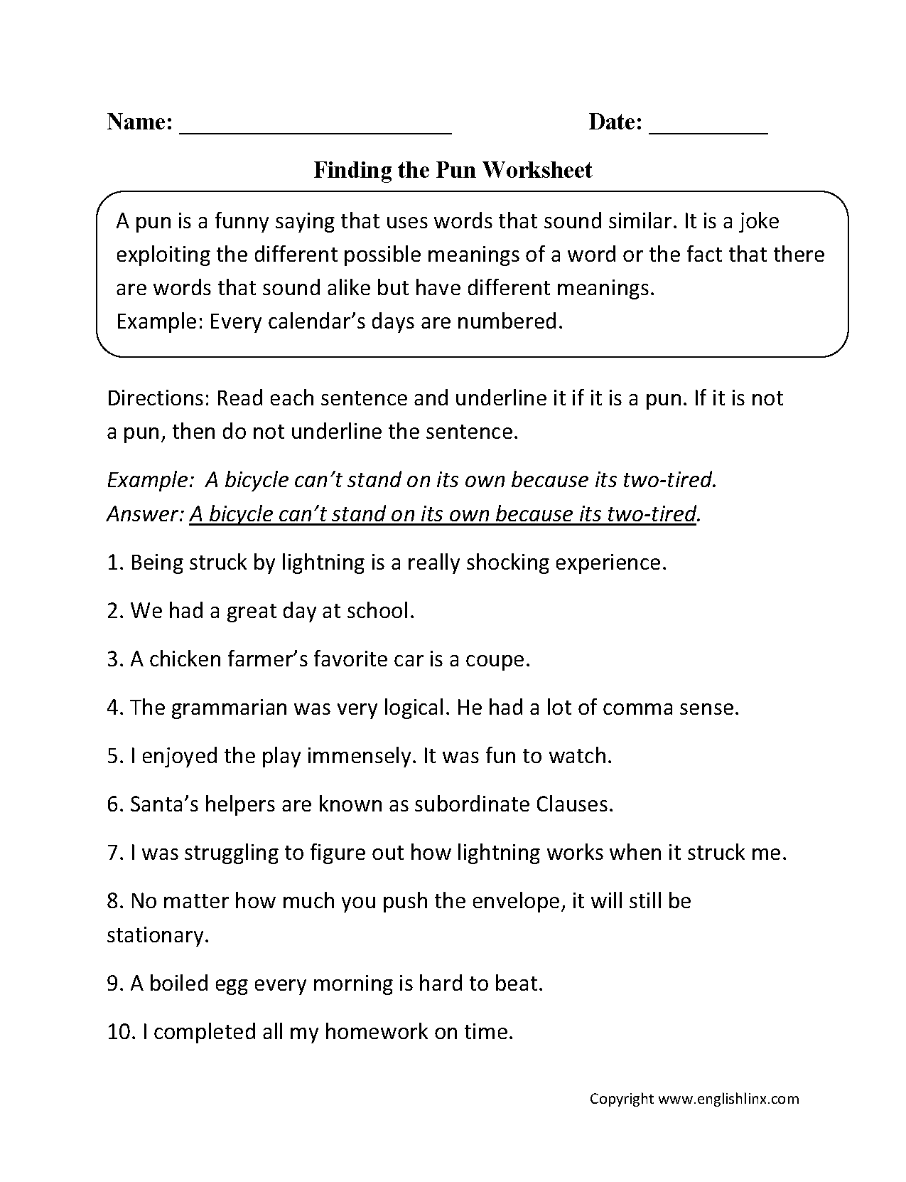element puns worksheet answers