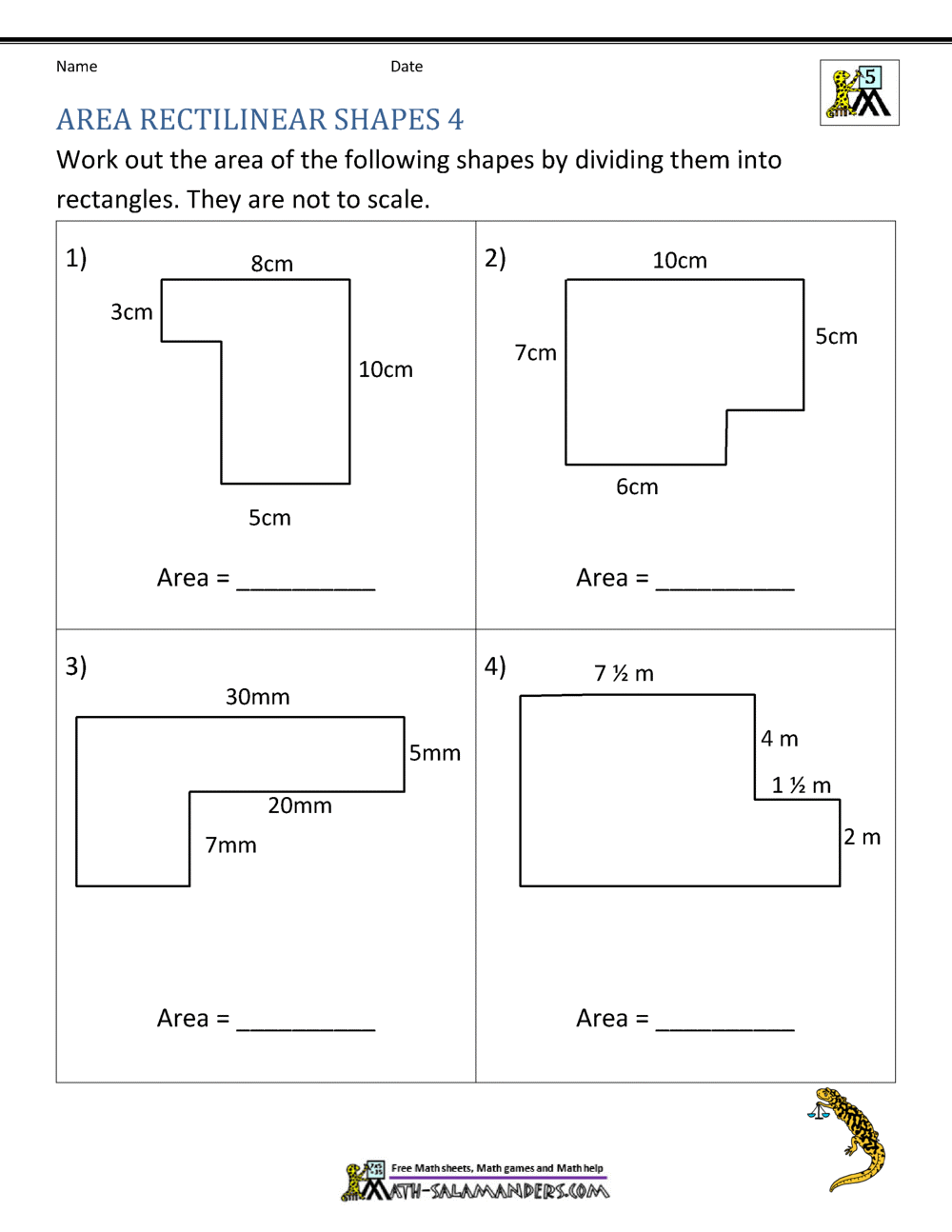 Area of Rectangle Worksheets