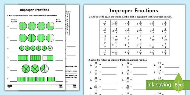 Improper Fractions Worksheet | Grade 4-6 Math Resources