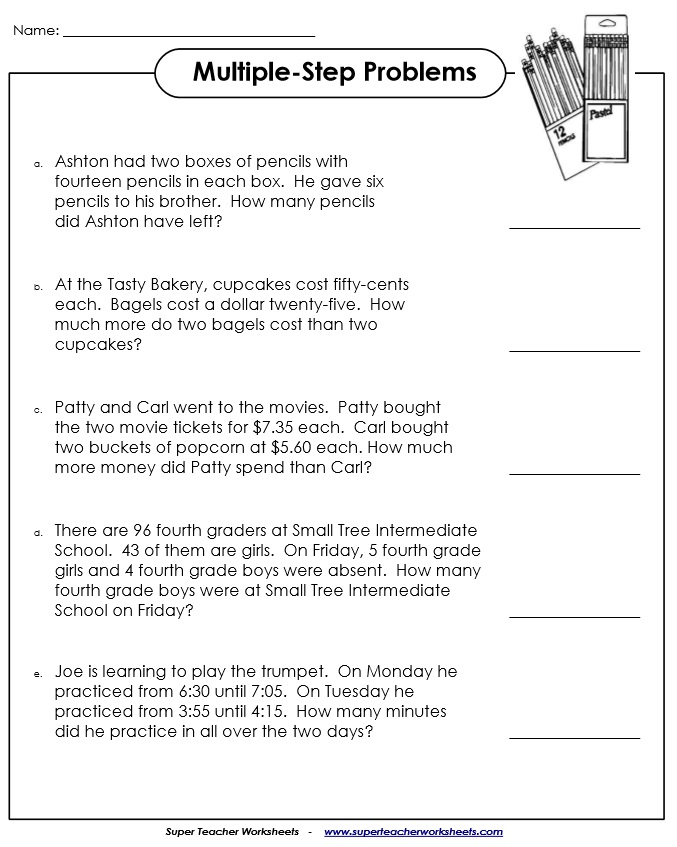 Multiple-Step Word Problem Worksheets