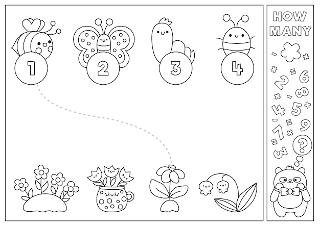 Premium Vector | Spring black and white matching game with cute ...