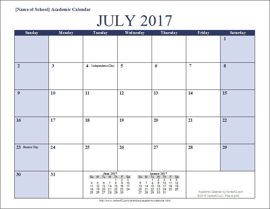 Academic Calendar Templates for 2024-2025