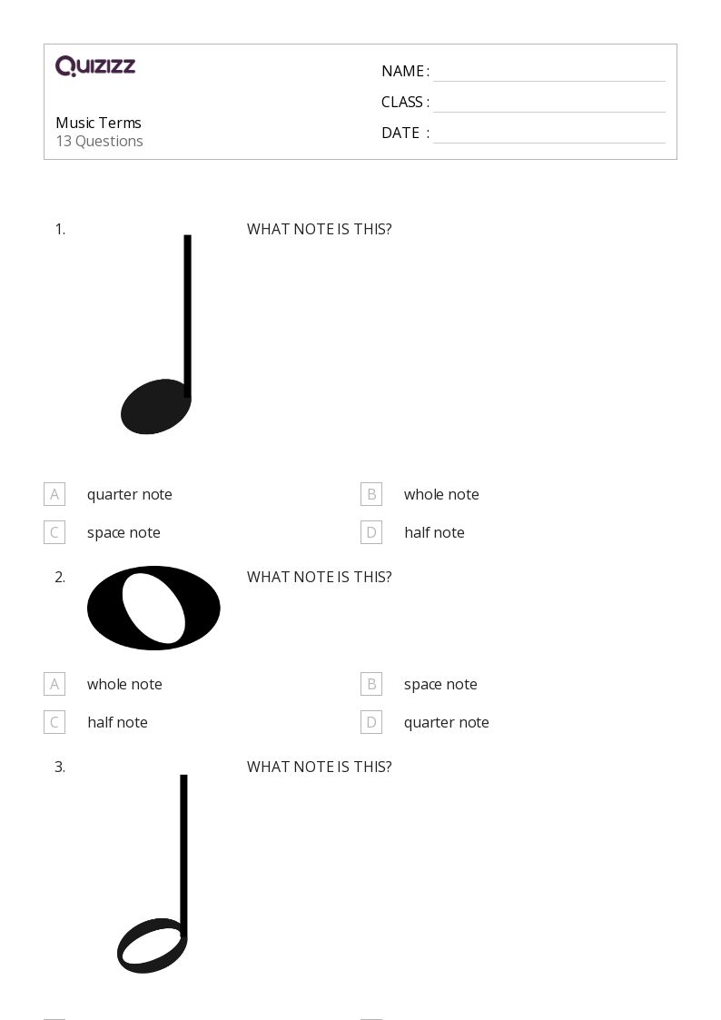 elementary school music worksheet