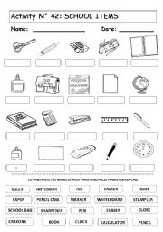 ACTIVITY No 42 SCHOOL ITEMS - ESL worksheet by andresdomingo