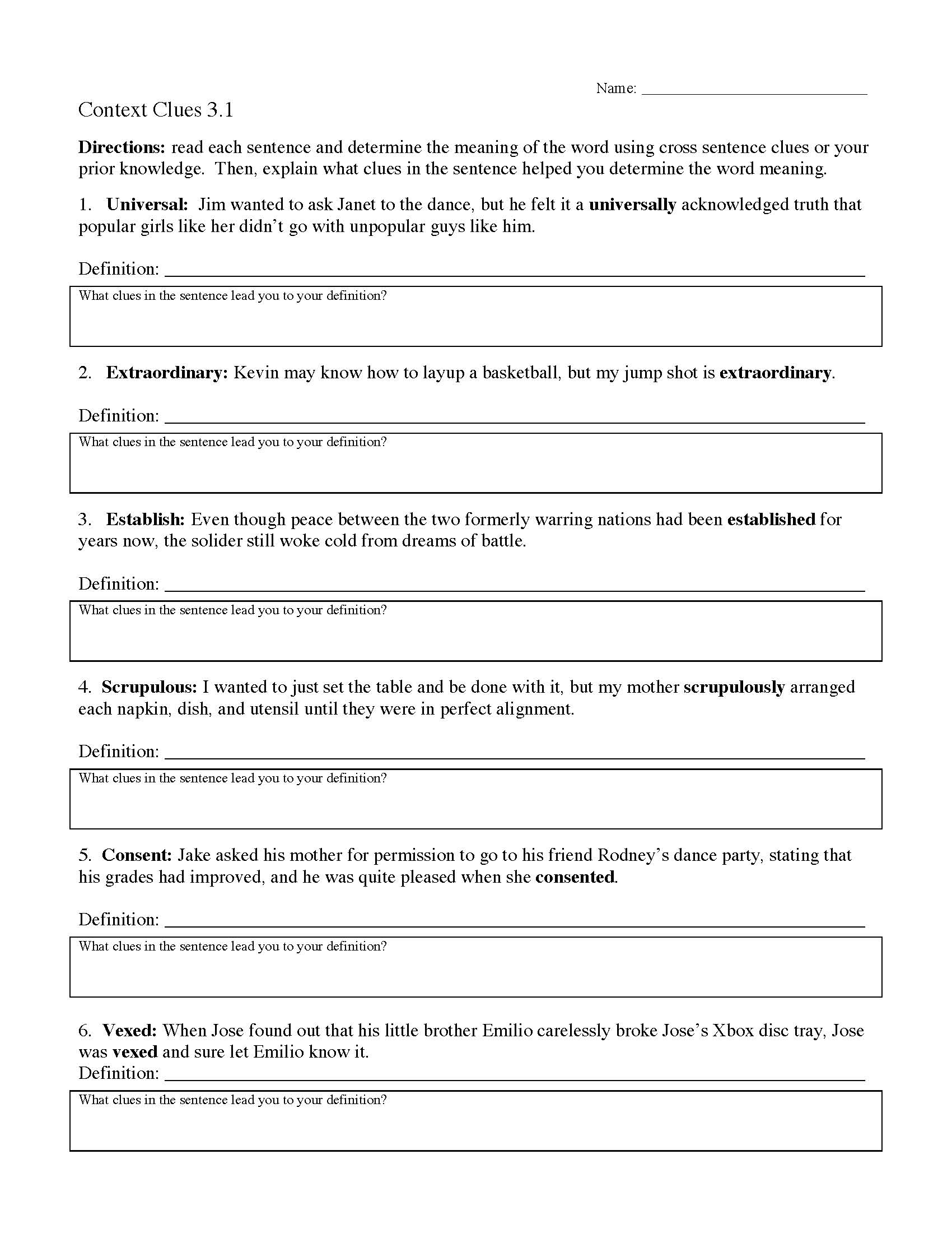 Context Clues Worksheets  