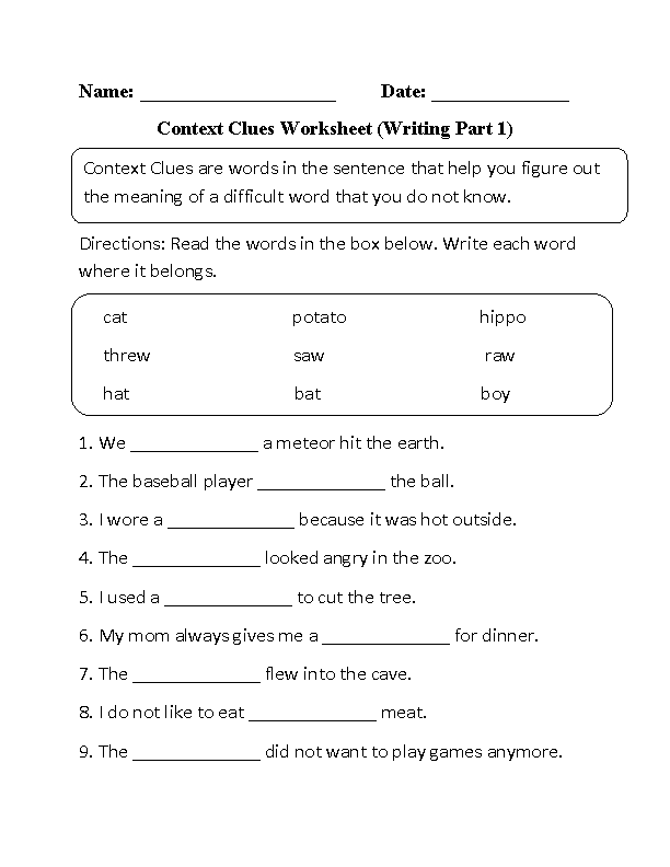 worksheets library | Context Clues Worksheets