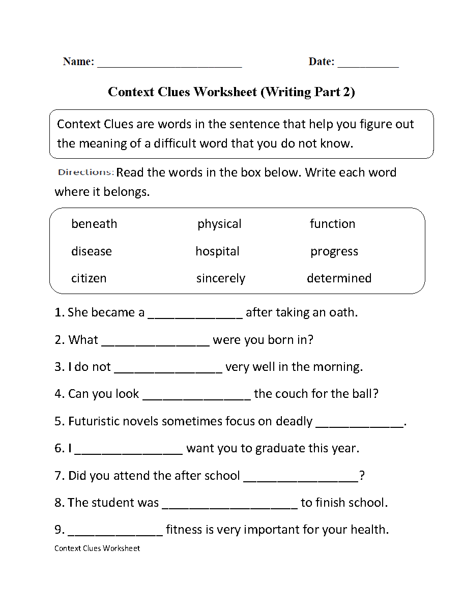 worksheets library | Context Clues Worksheets