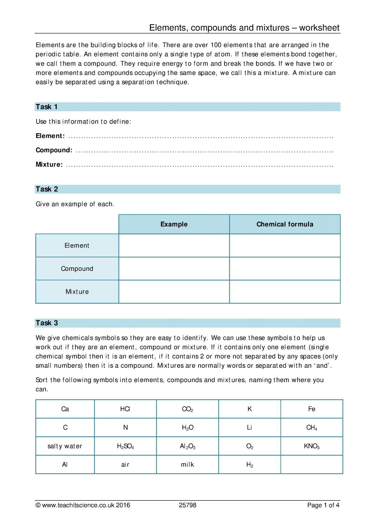 Molecules and Compounds - Worksheets Library