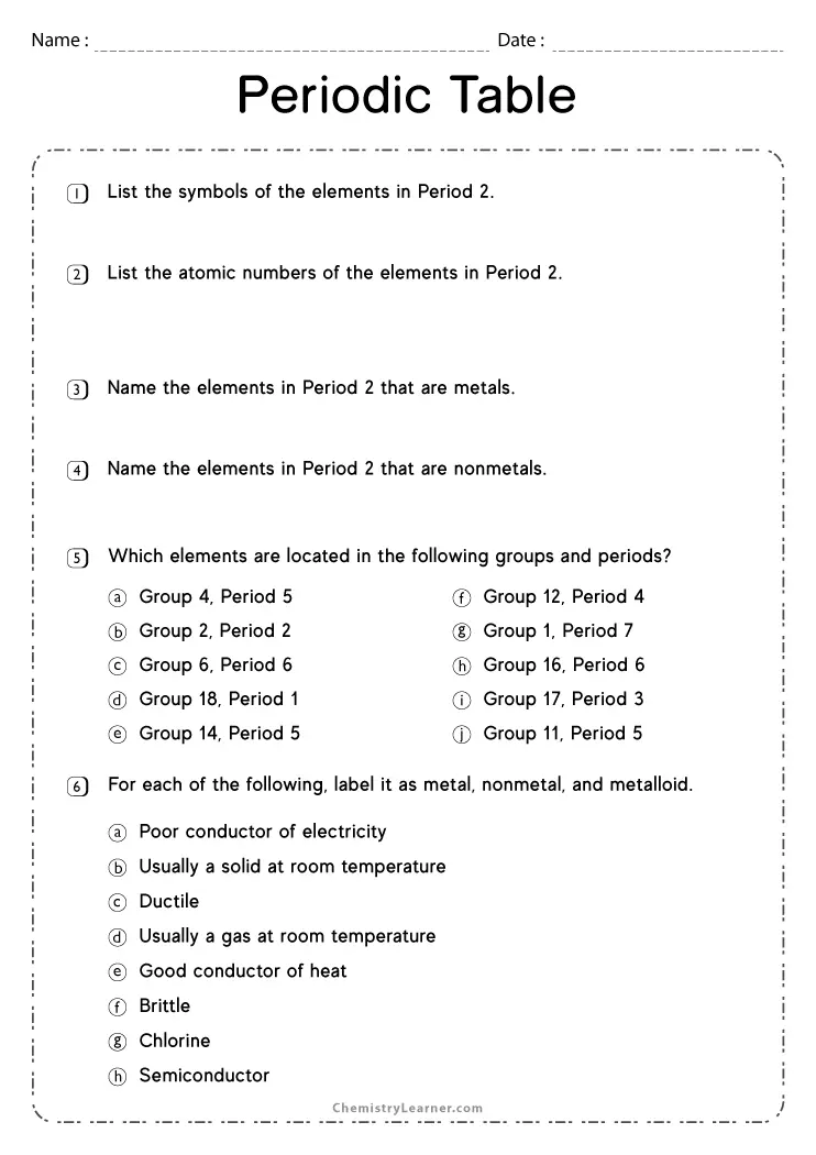 elements and symbols worksheet