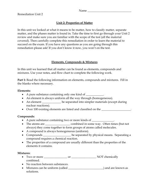 Elements Compounds And Mixtures Worksheet - Fill Online, Printable ...