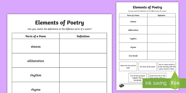 elements of poetry worksheet