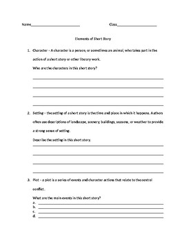 elements of short story worksheet