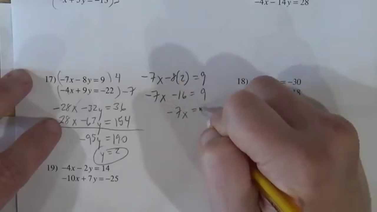 elimination systems of equations worksheet