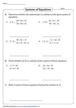 elimination systems of equations worksheet