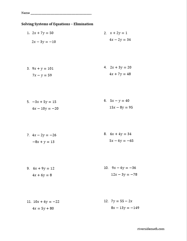 Systems of Equations - Riverside Math