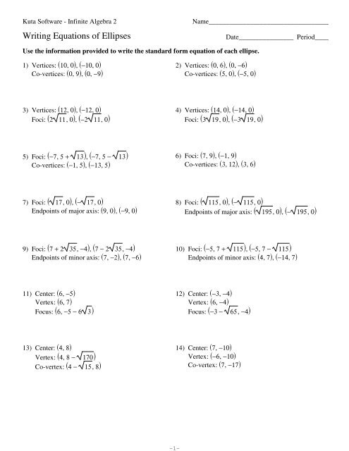 Equations of Ellipses - Kuta Software