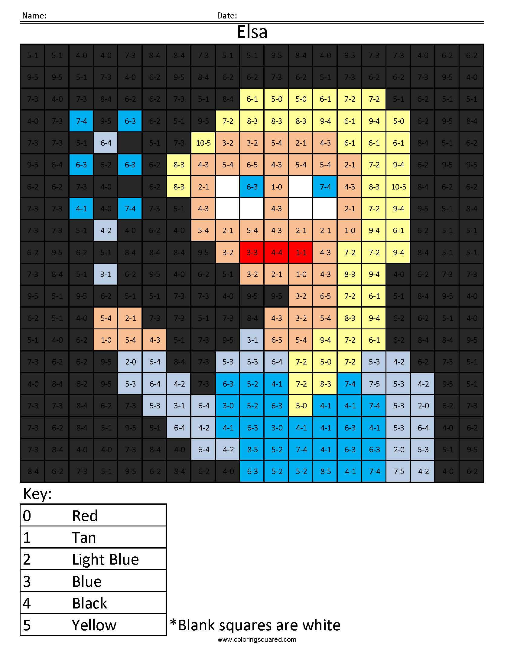 elsa math worksheet for kindergarten