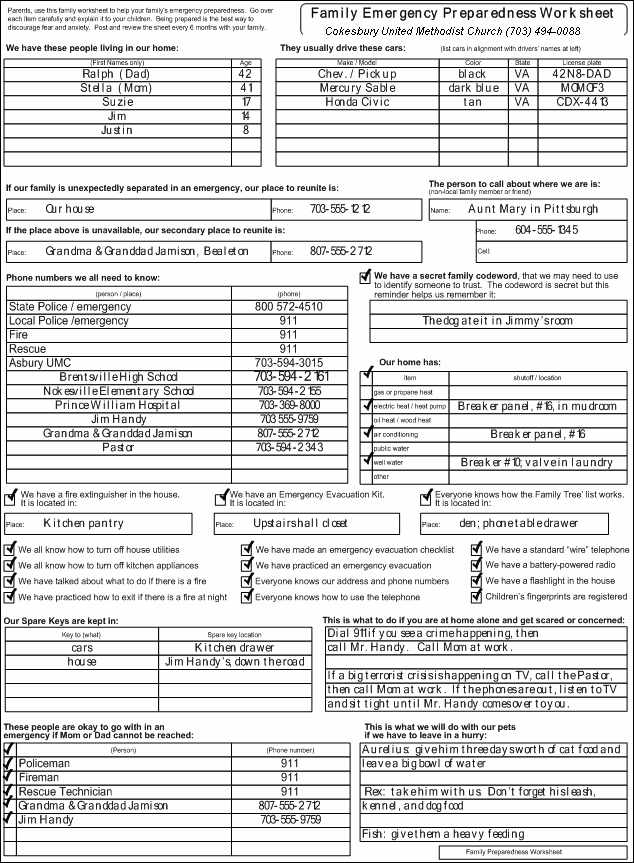 Emergency Preparedness Worksheet | Cokesbury UMC