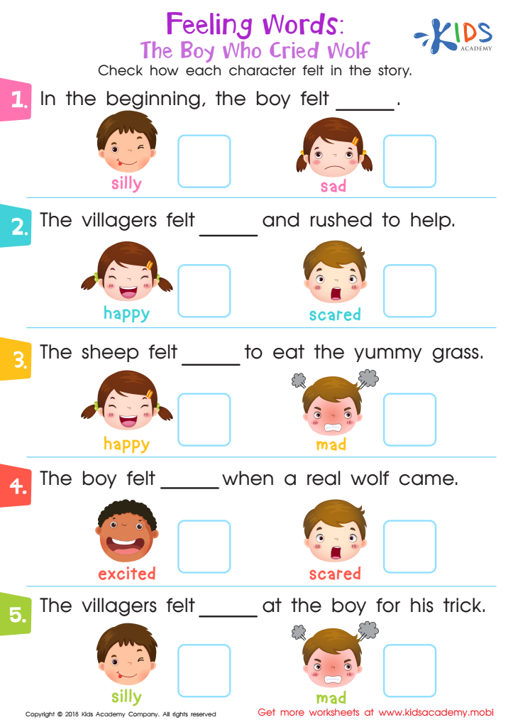 Feeling Words: The Boy Who Cried Wolf Worksheet, Free Printable ...