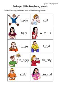 Feelings Fill In 2 Worksheet for 1st - 4th Grade | Lesson Planet