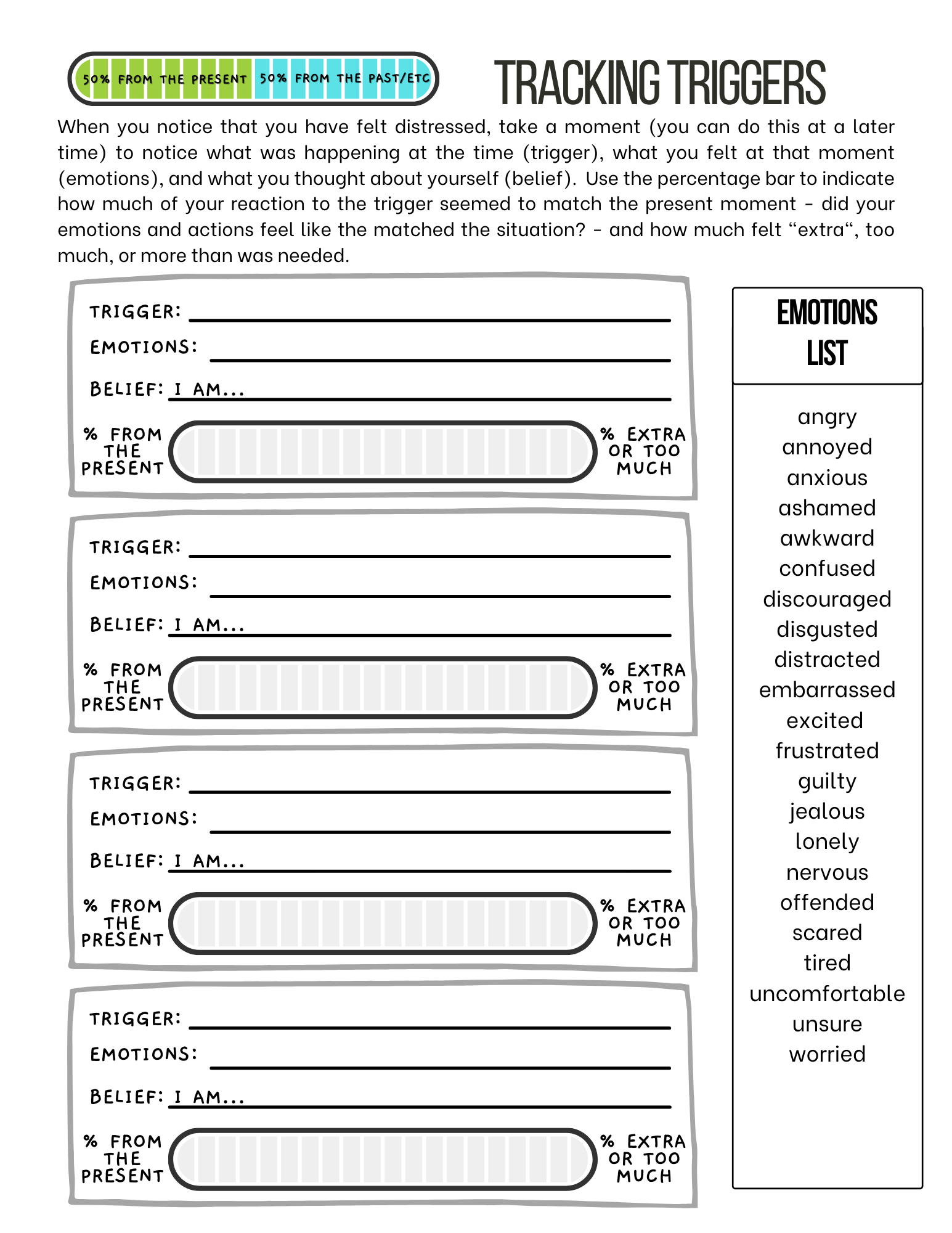 emotional recovery worksheet