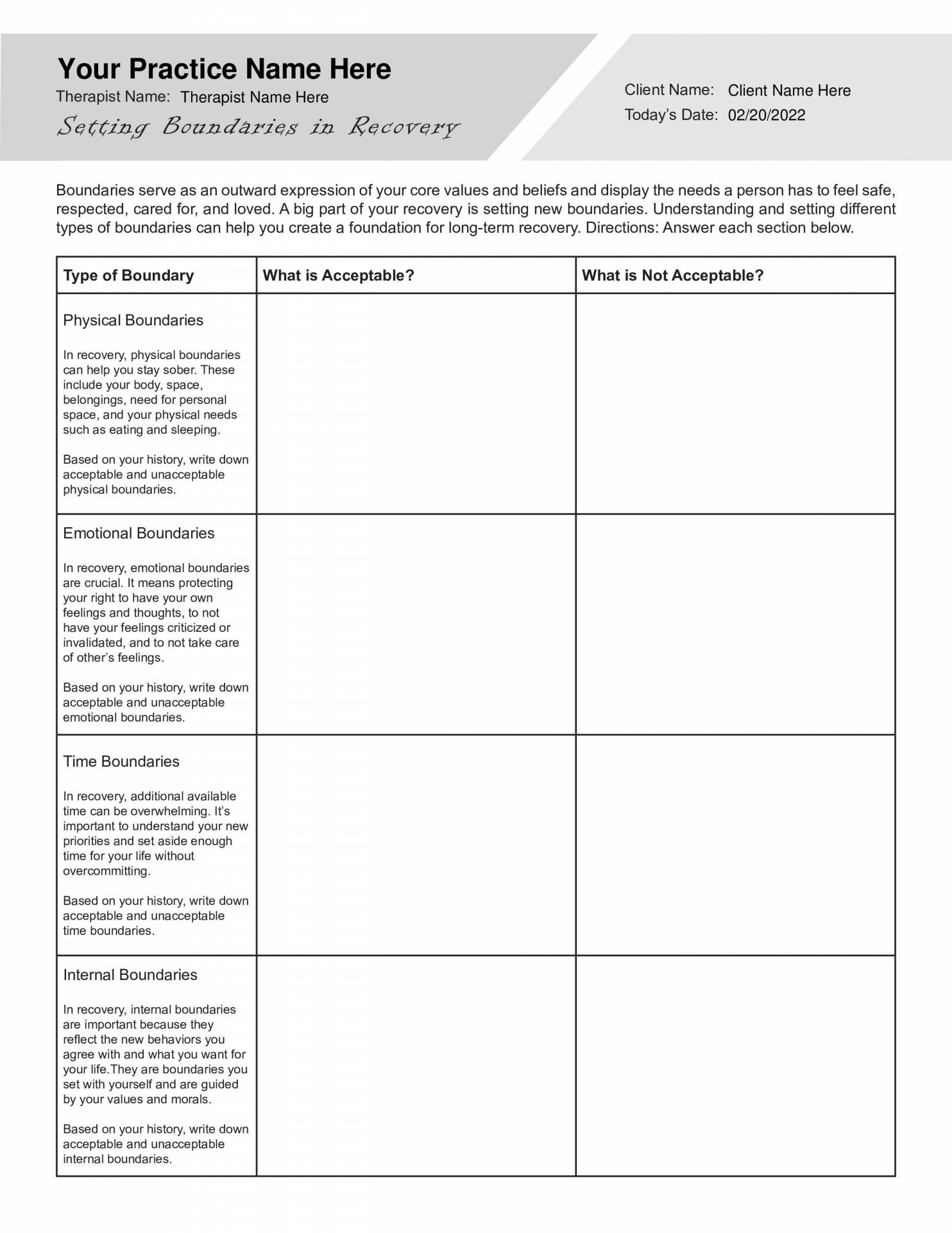 Setting Boundaries in Recovery Worksheet PDF Worksheets Library