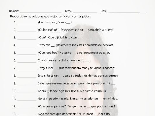 emotions in spanish worksheet