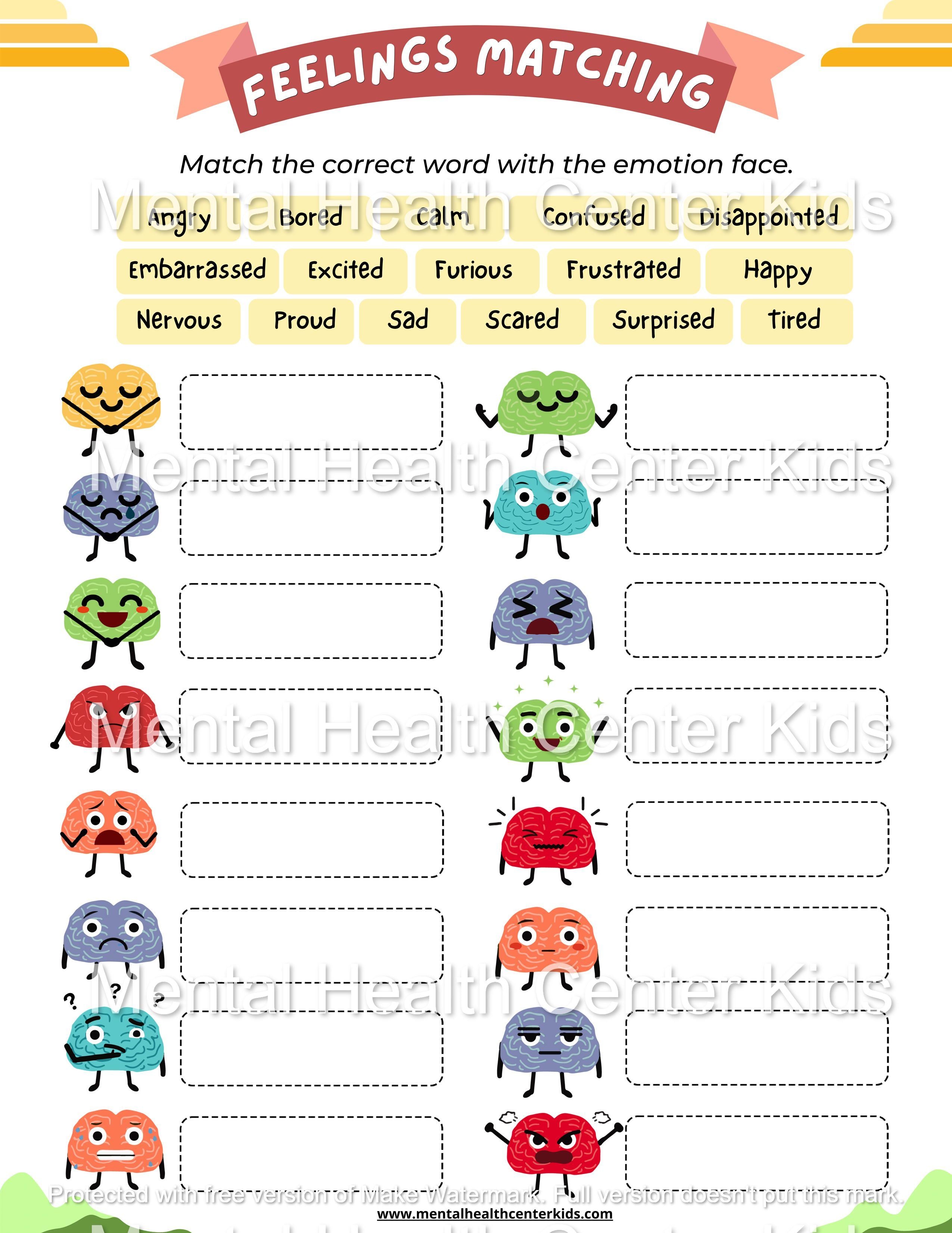 Matching emotions worksheet worksheets library