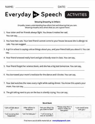 empathy worksheet for elementary students