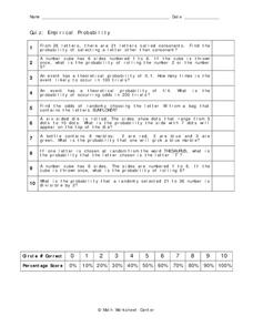 Empirical Probability Worksheet for 8th Grade | Lesson Planet