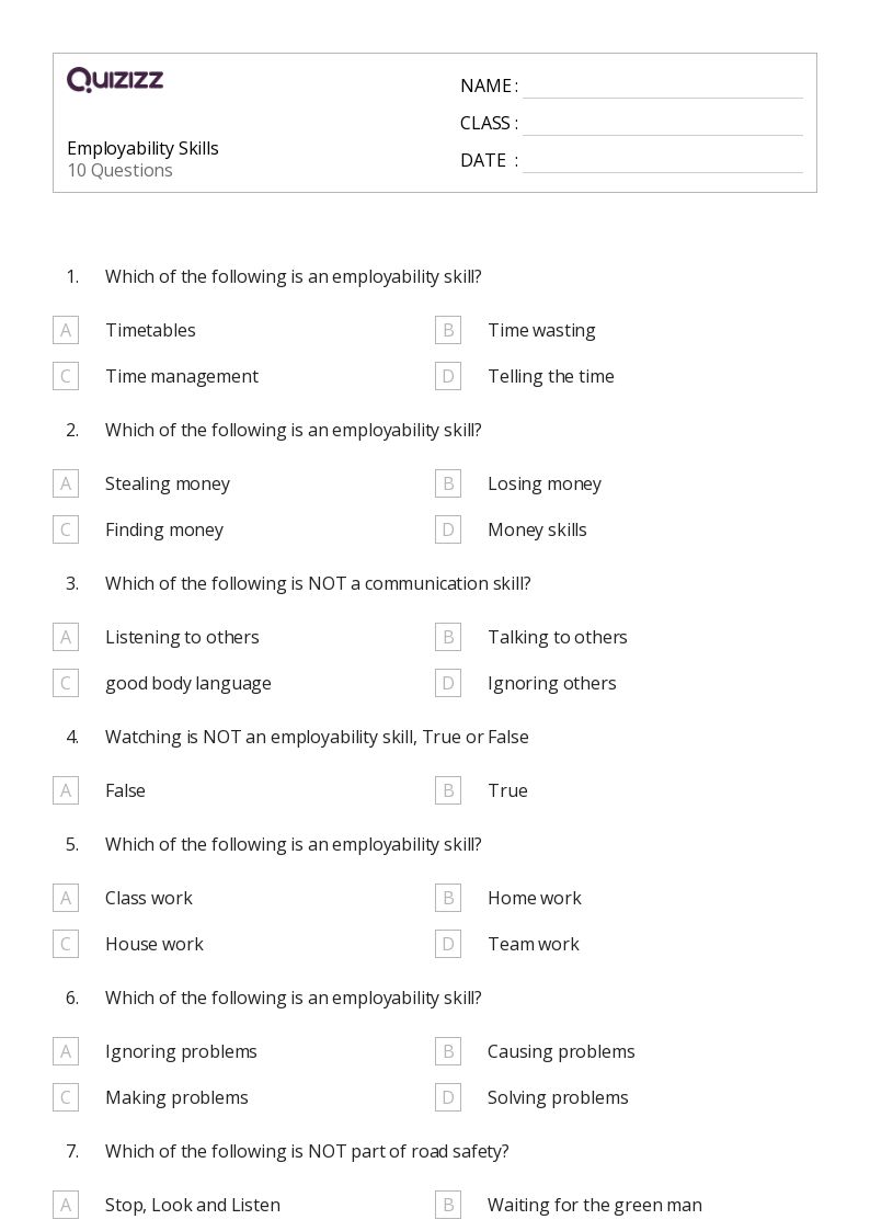employment skills worksheet