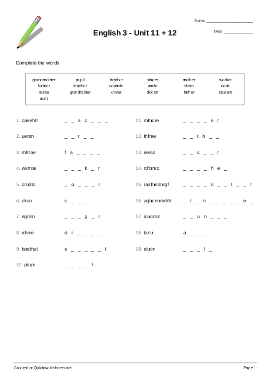 employment skills worksheet