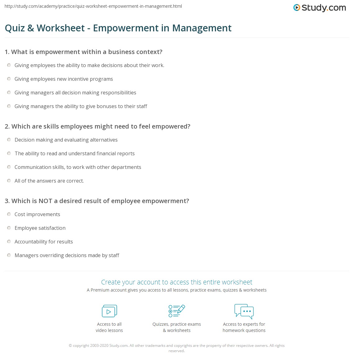 Quiz &  Worksheet - Empowerment in Management | Study.com