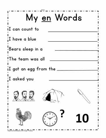 en word family worksheet