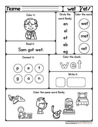 en word family worksheet