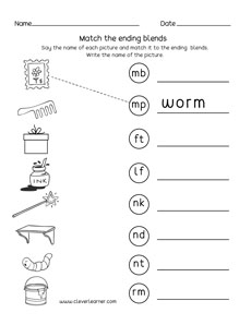 Ending Consonant Blends Worksheets - CleverLearner Preschool Resources
