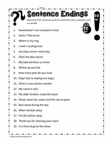 Add Ending Punctuation Worksheets
