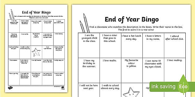 end of school year worksheet